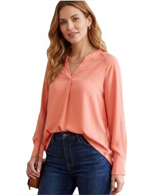 Lord & Taylor Women’s Peach Orange Polyester Blouse Size XS